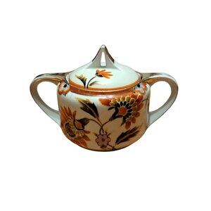 Noritake Hand-Painted Floral Porcelain Sugar Bowl Lid Gold Accents Vintage